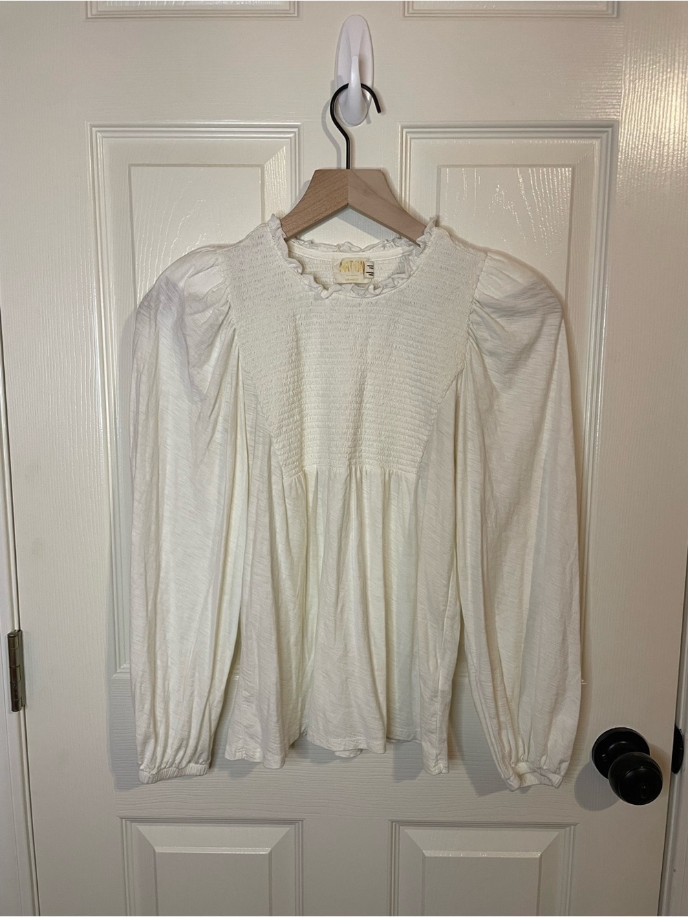 Nation LTD Smocked Puff Long Sleeve Blouse in Ivory Size Extra Small